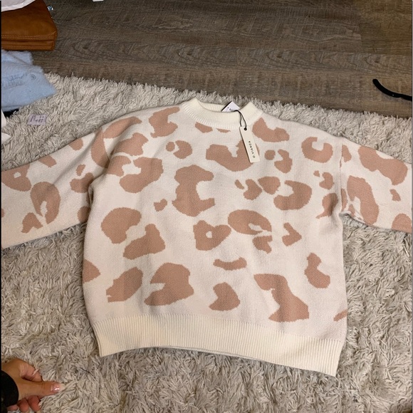 Windsor Sweaters - white with cow print pink sweater